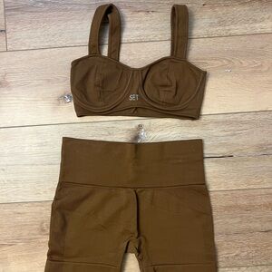 Brown Sports Bra and Shorts Set